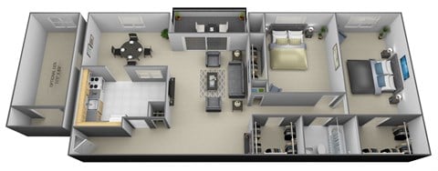 Floor plan for 2 beds, 1 bath, 1190 sqft
